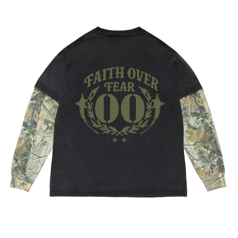 Faith Over Fear Vintage WashCamo Longsleeve